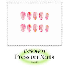 IMSOHOT Press on Nails Short Oval Fake Nails Pink Flower Glue on Nails Summer Cute Acrylic Nail Supplies Full Cover Glossy Round False Nails for Women Girls 24Pcs