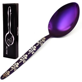 BNAZIND Kunz Purple Spoon | 18/10 Stainless Steel Titanium Shiny Basting Spoon | 9 Inches Plating Daily Chef Quenelle Serving Spoons