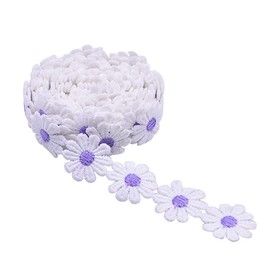 15 Yards 1inch Daisy Lace Trim Flower Applique Lace Ribbon for Gift Wrapping DIY Sewing Craft Wedding Dress Hair Accessories Jewelry Making Dreamcatchers Tassel Embellishment Decorations(Purple)