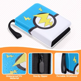 FAMOMI Card Binder 4-Pocket, Trading Card Collector with 50 Removable Sleeves, 400 Cards Pocket Portable Album Holder Book(Blue)