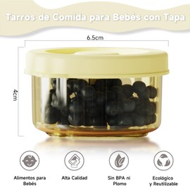 Juego de 6 Recipientes para Papillas de Bebe, Contenedor Mini para Snack con Línea Graduada, Vasos para Gelatina con Tapa, Apto para Frigorífico Microondas y Lavavajillas
