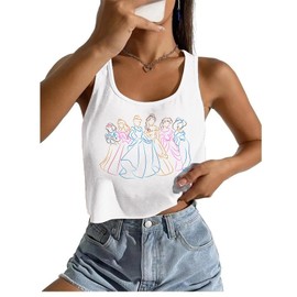 AMWIPE Magical Tank Tops for Women Magic Princess Shirt Magic Kingdom Graphic Tee Holiday Sleeveless Crop Tops