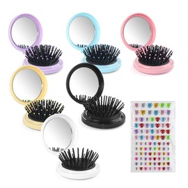 Lilingsty Mirror Hair Brushes Bulk, 6 Colors Diy Mini Round Folding Pocket Hair Brush Portable,Travel Hairbrush Wet And Dry Hair For Women Girls Kids Hair Brush (6 Pack)