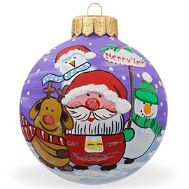 BestPysanky Santa, Reindeer, Snowman Friends Glass Ball Christmas Ornament 4 Inches