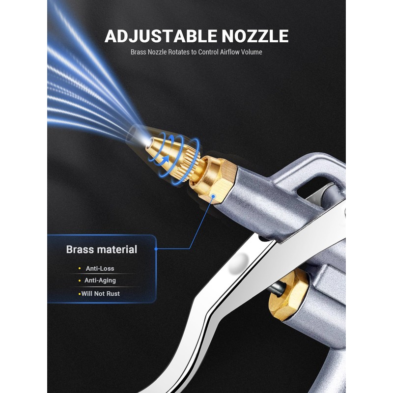 JASTIND Industrial Air Blow Gun with Brass Adjustable Air Nozzle,