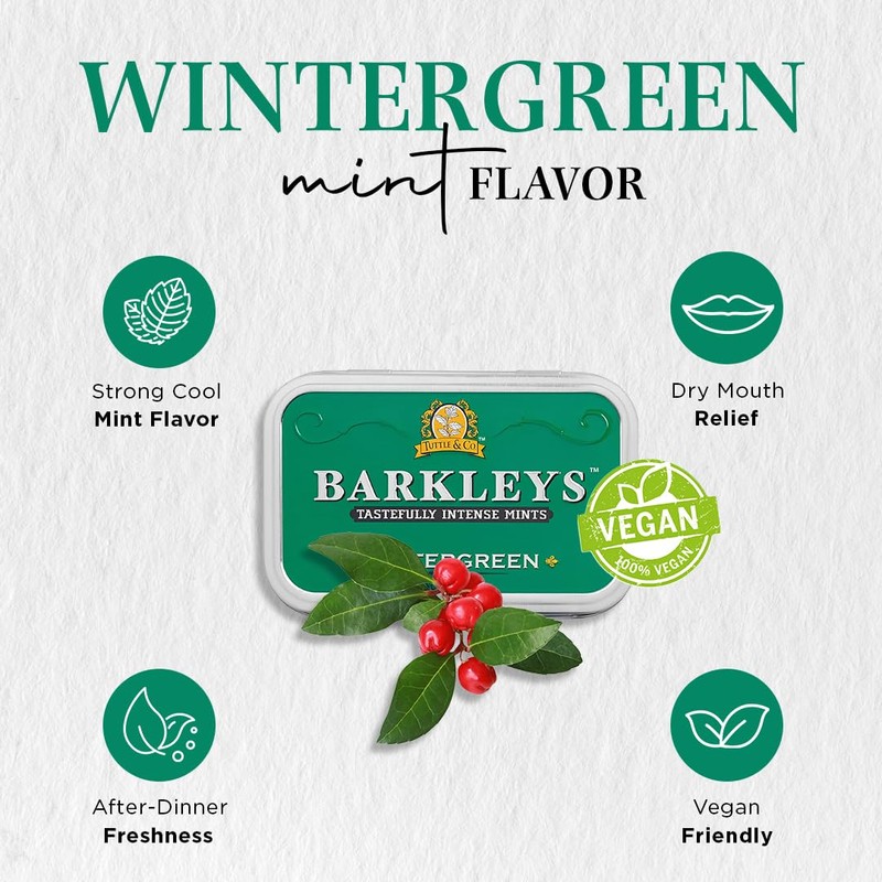 Barkleys Wintergreen Breath Mints - Strong Flavor Cool Mint Candy
