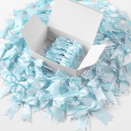 80 Pcs Light Blue Gift Wrap Bows – 2.5 Inch Mini V-Cut Bows for Baby Shower, Gender Reveal, Gift Wrapping, Birthday, Christening, DIY Crafts & Party Favors