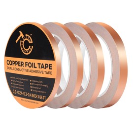 Conductive Pure Copper Tape Double Sided Adhesive Copper Foil Tape for Stained Glass, Guitars, EMI Shielding, Electric Connections, Repairs, Grounding, Crafts (4, 0.2/0.24/0.3/0.4INCH*66FT)