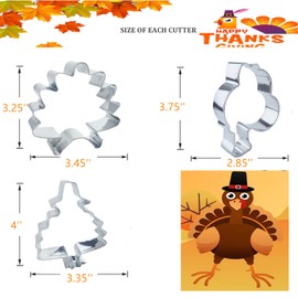 3 Pcs Fall Thanksgiving Feast Turkey Cookie Cutters Set,Turkeys, Chicken Leg with Recipe Instructions,Stainless Steel Molds