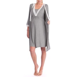 Women's Nursing Nightdress Maternity Pyjamas Lace Maternity Fashion Birth Nightdress Breastfeeding Sleepwear for Home and Hospital - Pack of 2, darkgray, XL