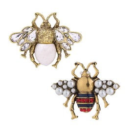 Acxico 2Pcs Vintage Simulated Rhinestone Pearl Bee Pin Brooch Antique Pin Women Brooches Pin Honeybee Costume Jewelry Creative Gifts