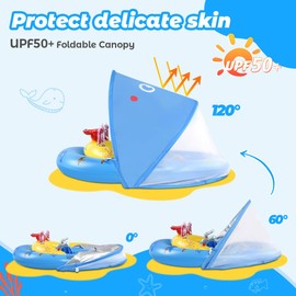 LAYCOL Baby Pool Float with UPF50+ Sun Protection Canopy and Toy Play Console for Infant, Toddler, Adjustable Safety Seat for 3-36 Months
