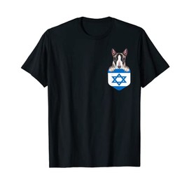 Israel Flag Miniature Bull Terrier Dog In Pocket T-Shirt for Men Women Kids