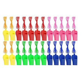 Set de 24 Silbatos Deportivos con Cordón, Multicolor, Plástico, 4.5 cm, para Árbitros, Niños, Deportes y Emergencias