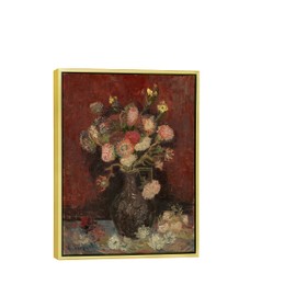 Wieco Art Framed Canvas Wall Art Vase with Chinese Asters and Gladioli by Van Gogh Oil Paintings Modern Abstract HD Canvas Prints Flowers Artwork Pictures for Living Room Wall Decor