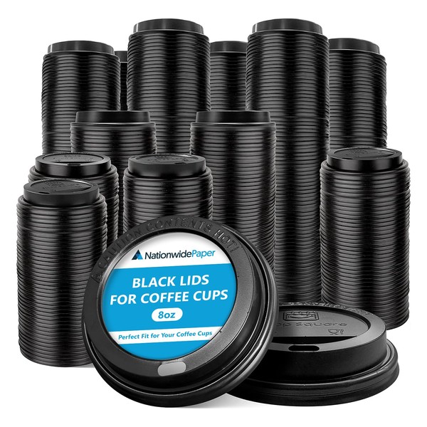 Nationwide Paper Black 8oz Plastic Lids for Coffee Cup, Insulated