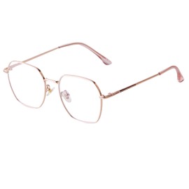 Laurinny Blue Light Filter Glasses Women Men Without Prescription Anti-Reflective Retro Hexagon Blue Light Blocking Glasses Gaming Screen Glasses (Rose Gold)