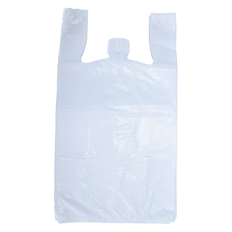 100 Large Plastic Grocery T-Shirt Bags - Plain White 12"