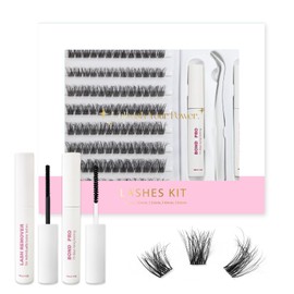 SY SHUYING Lash Extension Kit DIY Lash Clusters 10-16mm 104pcs Individual Lashes Clusters Soft Thin Band Natural Volume Eyelash Extension with Lash Bond and Remover, Lash Tweezers for Self Use 33#