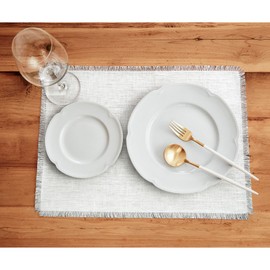 Solino Home Fringe Linen Placemats 19" L x 14" W Inch - 100% Pure Linen White Cloth Placemats Set of 4 - Washable Fabric Place Mats for Spring, Easter