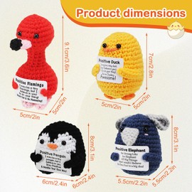 iewrtcin 4 Pcs Mini Funny Positive Crochet Animals with Active Card Wool Crochet Emotional Plush for Friends Families Christmas Birthday Party Decoration