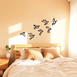 7pcs Black Flying Birds Metal Wall Art Flock of Birds Theme Wall Decor Dove of Peace Wall for Home Bedroom Living Room Decoration MT-W13-DE-BIRD
