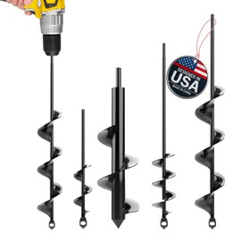 Auger Drill Bit for Planting 4 Pack – Garden Spiral Hole and Bulb Planter Tool for Umbrella Holes - Compatible with 3/8 Inch Hex Drive