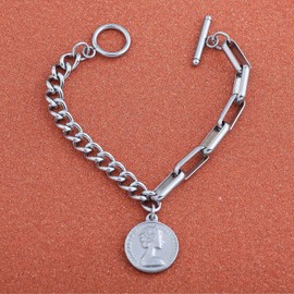 MOMOL - Collar de cadena de eslabones de acero inoxidable chapado en oro de 18 quilates para mujer Plateado