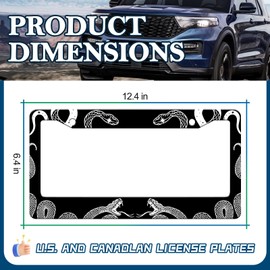 Snake License Plate Frame - 2 PCS Black and White Snake Crawling Gothic License Plate Frames Covers Holder Aluminum Metal, Rust-Proof Waterproof Car Decorative Tag Frames for Standard Us 12x6 Inch