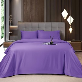 Shilucheng Bamboo Sheets Set 4/6 Pc, Cooling Breathable & Hotel Luxury Super Silky Soft, 16-18" Deep Pocket, Wrinkle, Fade Resistant Springtok:_Bamboo-Purple_Queen_4PC