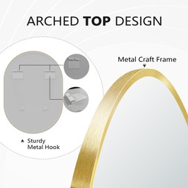 LAMCHMOR 20x30 Arched Wall Mirror, Gold Arch Bathroom Aluminum Alloy Frame Vanity Wall Mounted Mirror for Bathroom Nightstand Bedroom Living Room Entryway