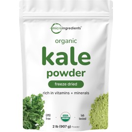 Sustainably US Grown, Organic Kale Powder, 2 Pounds Fresh Freeze Dried Source Nutrient-Dense Greens Superfood Kale Tea and Green Drink Mix 907 Servings, No GMOs, Vegan Friendly