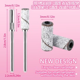 100 Pieces Nail Drill Sanding Belts, 240 Grit Small Sanding Belts Nail Sanding Belts with 2 Pieces 3mm Mandrel Drill, Mini Sanding Belts for Natural Nails, Manicure and Pedicure, White
