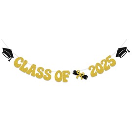 Class of 2025 Banner,Congrats Grad 2025 Party Decor,We are So Proud of You,Senior High School College Graduation Party Decoration Supplies Gold