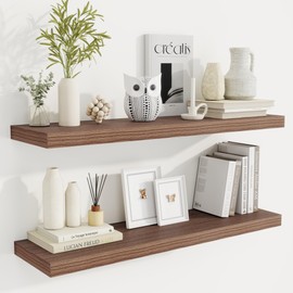 Fun Memories Floating Shelves for Wall, 36 Inch Rustic Wood Wall Mounted Shelves for Bathroom, Bedroom, Kitchen, Living Room, Floating Shelves for Storage & Home Decor (Walnut, Set of 2)