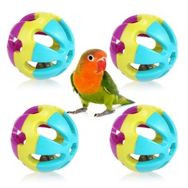 DVOFU 4Pieces Parrot Bell Ball Plastic Colorful Birds Ball with Bell Interactive Pet Ball Toy for Small Pets Parrot Conure Cockatiel Lovebird