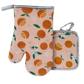 Kitchen Oven Mitts And Pot Holder Set,Heat Resistant Extra Long Oven Gloves & Hot Pads, Used For Chefs To Bake And DIY Cook Cakes Gift,Set of 2(Orange)