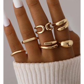 12 Pcs Gold Chunky Ring Set for Women, Knuckle Stackable Finger Midi Rings, Simple Stacking Cute Rings Pack Trendy Stuff Jewelry Gift (12 Chunky gold rings)