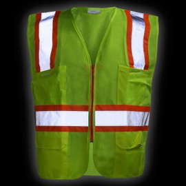 RK Safety 9812 Two Tone High Visibility Safety Vest with Reflective Strips and Pockets - ANSI/ISEA Standard- Class 2 (Large, Neon Yellow)