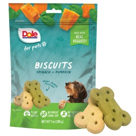 Dole for Pets Freshly Fetched Dog Biscuits, Spinach & Pumpkin Flavor Dog Treats, 7oz | Flavored with Real Veggies, No Wheat, Corn, Soy, Artificial Flavors, Colors, Preservatives, or Animal Products