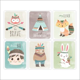 Woodland Animals Nursery Wall Art Prints (Set of 6) - Unframed - 8x10s | Tribal Aimals
