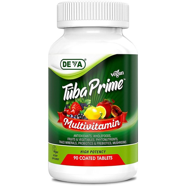 Deva Tuba Prime Vegan Multivitamin - High-Potency Vitamin and Mineral Dietary Supplement - Antioxidants, Fruit and Vegetable Blend, Super Mushrooms, Probiotics, Prebiotics, Seeds, Herbs - 90 Tablets