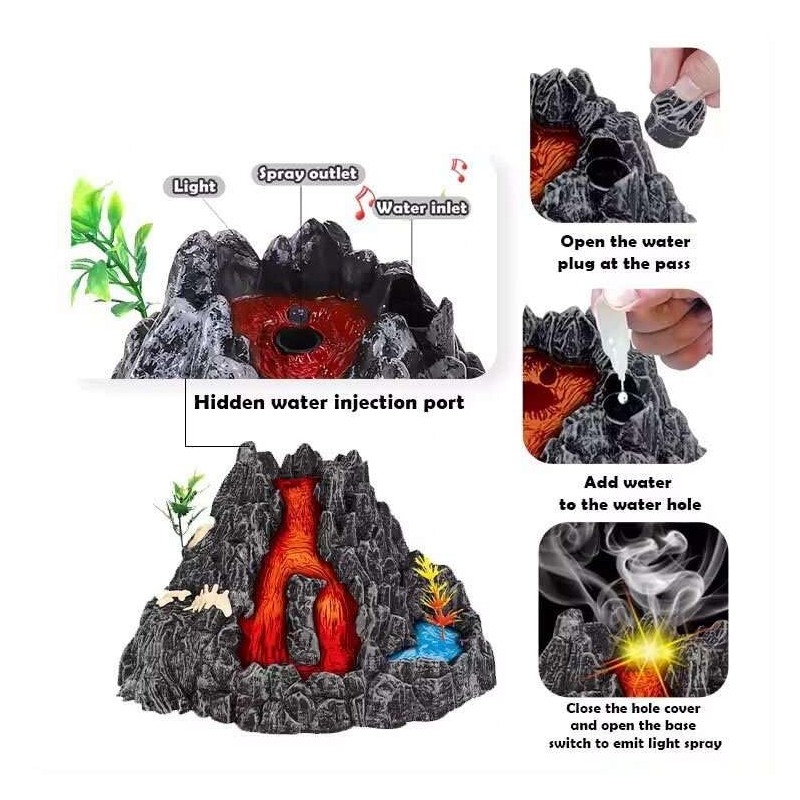 Volcano Educational Playset Toy with Dinosaur Figures for Kids 3