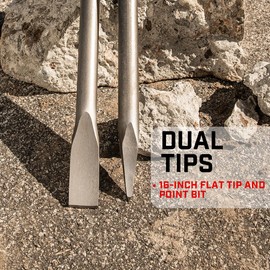 XtremepowerUS 2-Pieces 1-1/8" Hex Point and Flat Concrete Chisels for Electric Demolition Jack Hammer Bit Point Chisel Demolition Concrete Breaker