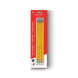 Caran d'Ache 0351.372 Pencils Pack of 4 Wood Yellow with Eraser HB Blister Packaging Size: Approx. 14 cm Multi-Coloured