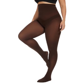 CozyWow Plus Size Tights for Women 80D Soft Solid Color Semi Opaque Pantyhose High Waist 1X 2X 3X 4X Brown-4XL