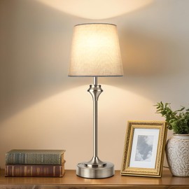 NIORSUN Portables Cordless Table Lamp,Flaxen Fabric Shade Battery Operated Lamp,5200mAh Bedside Table Lamp with Warm White,3 Way Dimmable Touch Desk Lamp for Bedroom Living Room Restaurant (Silver)