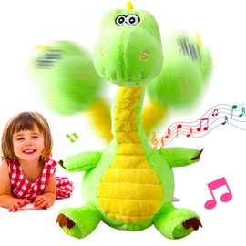 13" Green Talking Dancing Dinosaur, Repeating What You Say Mimicking Recording Plush Baby Toy Musical Songs Singing Talking Animated Twisting Gifts of Birthday Party Funny Toys for Toddler Kids