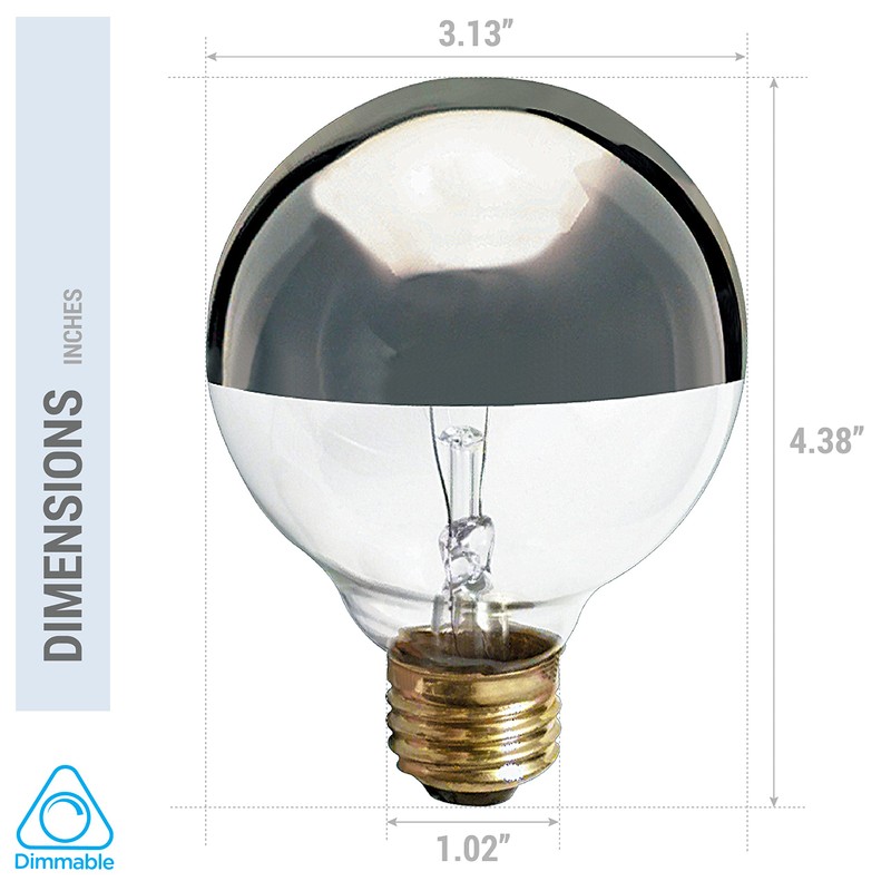 KOR (4 Pack) G25 Incandescent Light Bulb, Silver Half Chrome