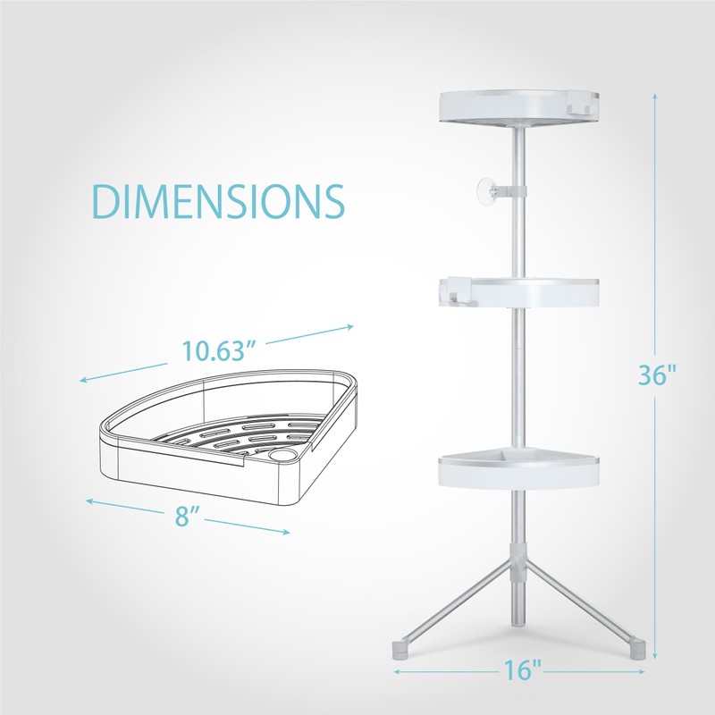 Better Living HiRise 3 Standing Shower Caddy, Adjustable 3 Large